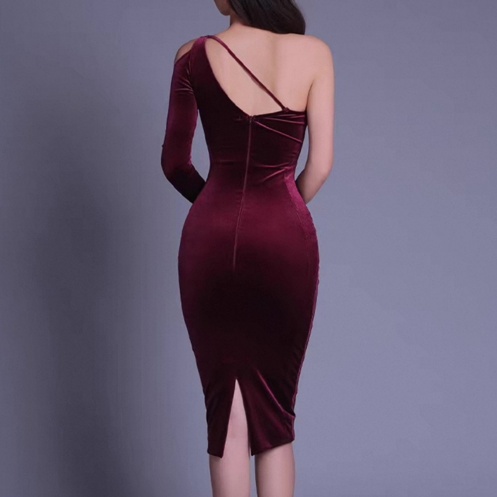🛑Poem Bangkok Burgundy One-Shoulder Dress - Picture 4 of 5